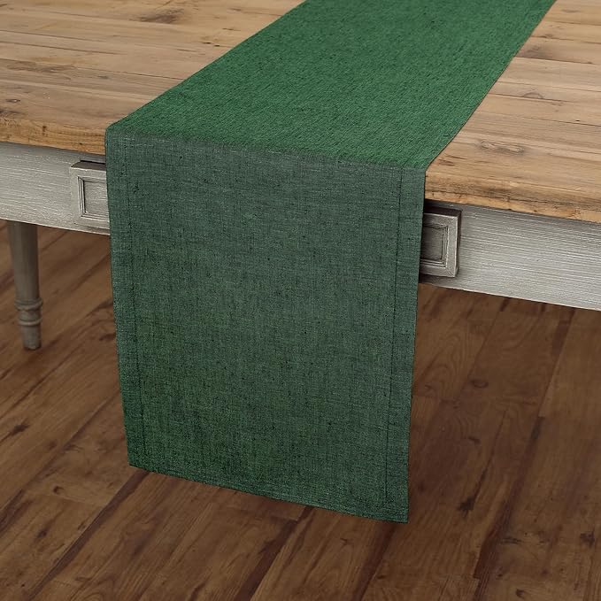 Solino Home Linen Forest Green Table Runner 108 Inches Long - Athena, 100% Pure Linen Dining Table Runner 14 x 108 Inch for Christmas, Winter, New Year - Handcrafted and Machine Washable