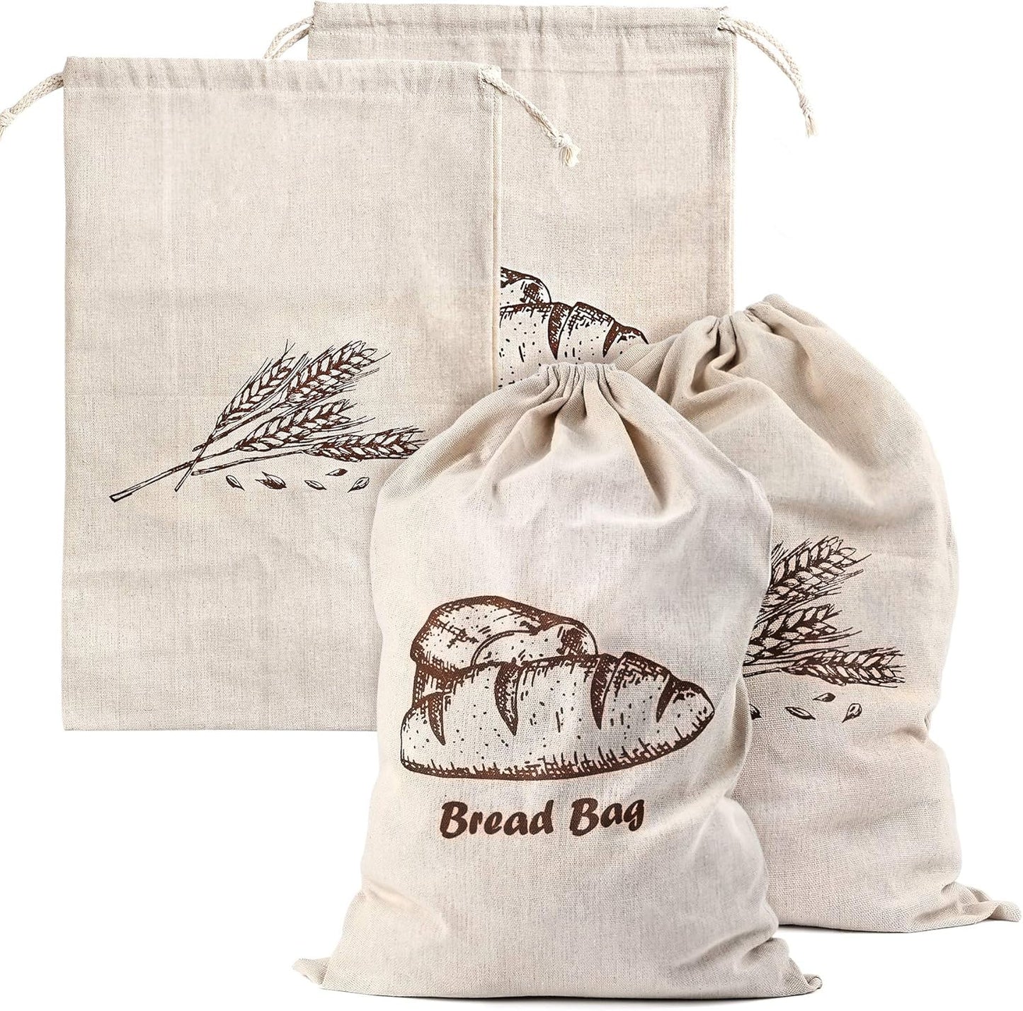 Augshy Linen Bread Bags for Homemade Bread Container, 4 Pcs 17.5 X11.5 Inches Unbleached & Reusable Bread Storage, Natural Large Storage for Artisan Bread