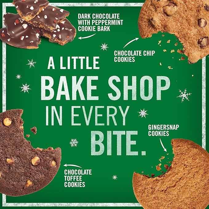 Tate's Bake Shop Holiday Cookies Variety Pack, Chocolate Chip, Toffee, and Gingersnap Cookies, plus Peppermint Bark, 4 Bags
