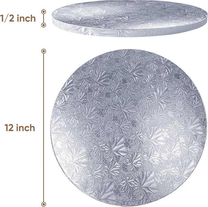 Cakebon Cake Boards - Sturdy 1/2 Inch Thick Drums - 12 Inch Professional Smooth Straight Edges Silver 1-Pack