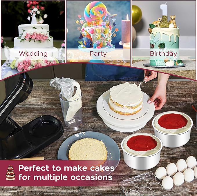 Onader 4 Inch Mini Cake Pan Set of 4, Stainless Steel Round Baking Smash Cake Pan Tin for Birthday Wedding, Small Size & 2 Inch Deep
