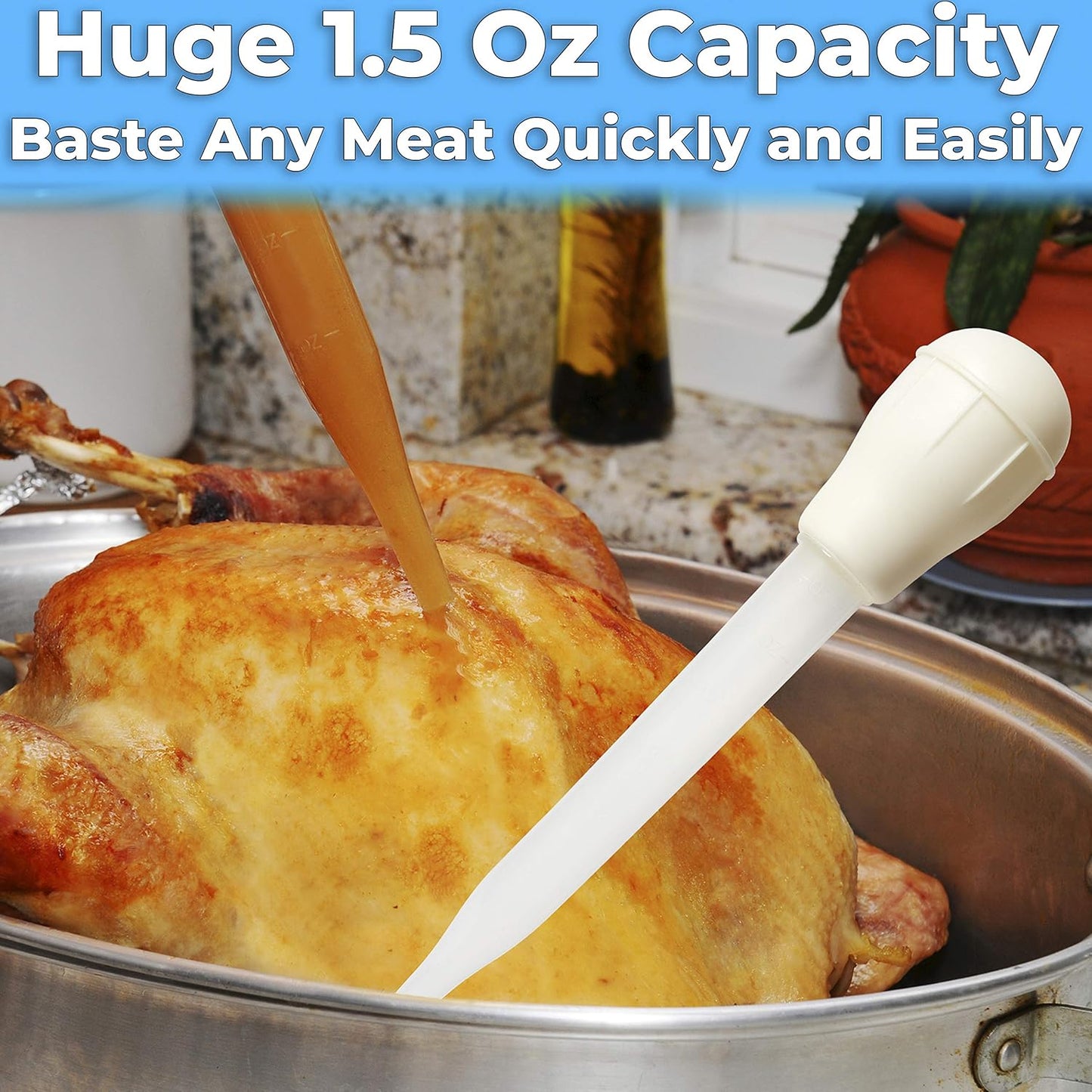 BPA Free, Pro Grade Turkey Baster 6 Pack. Extra Large 11 Inch Bulb Basters with Measuring Lines Perfect for Cooking Juicy, Tender Meat. Best Plastic Suction Basting Syringe, Kitchen Tools and Supplies