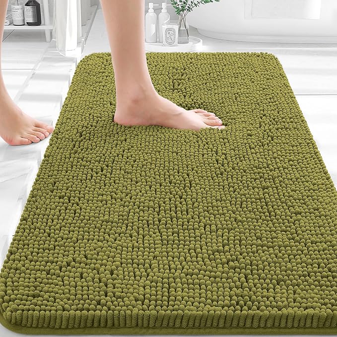 OLANLY Bathroom Rugs 36x24, Extra Soft Absorbent Chenille Bath Rugs, Rubber Backing Quick Dry, Machine Washable Bath Mats for Bathroom Floor, Tub and Shower, Home Decor Accessories, Willow Green
