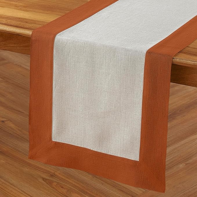 Solino Home Linen Table Runner 72 Inches Long - Cinnamon and Natural 100% Pure Linen 14 x 72 Inch Table Runner for Dining, Dresser, New Year - Contempo