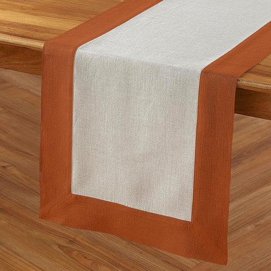 Solino Home Linen Table Runner 72 Inches Long - Cinnamon and Natural 100% Pure Linen 14 x 72 Inch Table Runner for Dining, Dresser, New Year - Contempo