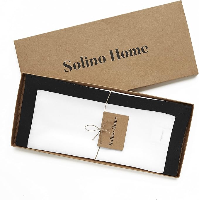 Solino Home Linen Table Runner 60 Inches - 100% Pure Linen Black and White Small Table Runner 14 x 60 Inch Ideal for Dresser and Coffee Tables - Winter, Holiday - Classic