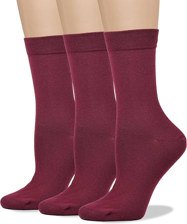 COTTON DAY Women's Soft Combed Cotton Dress Socks Seamless Toe Black White Gray Navy Blue Brown Beige