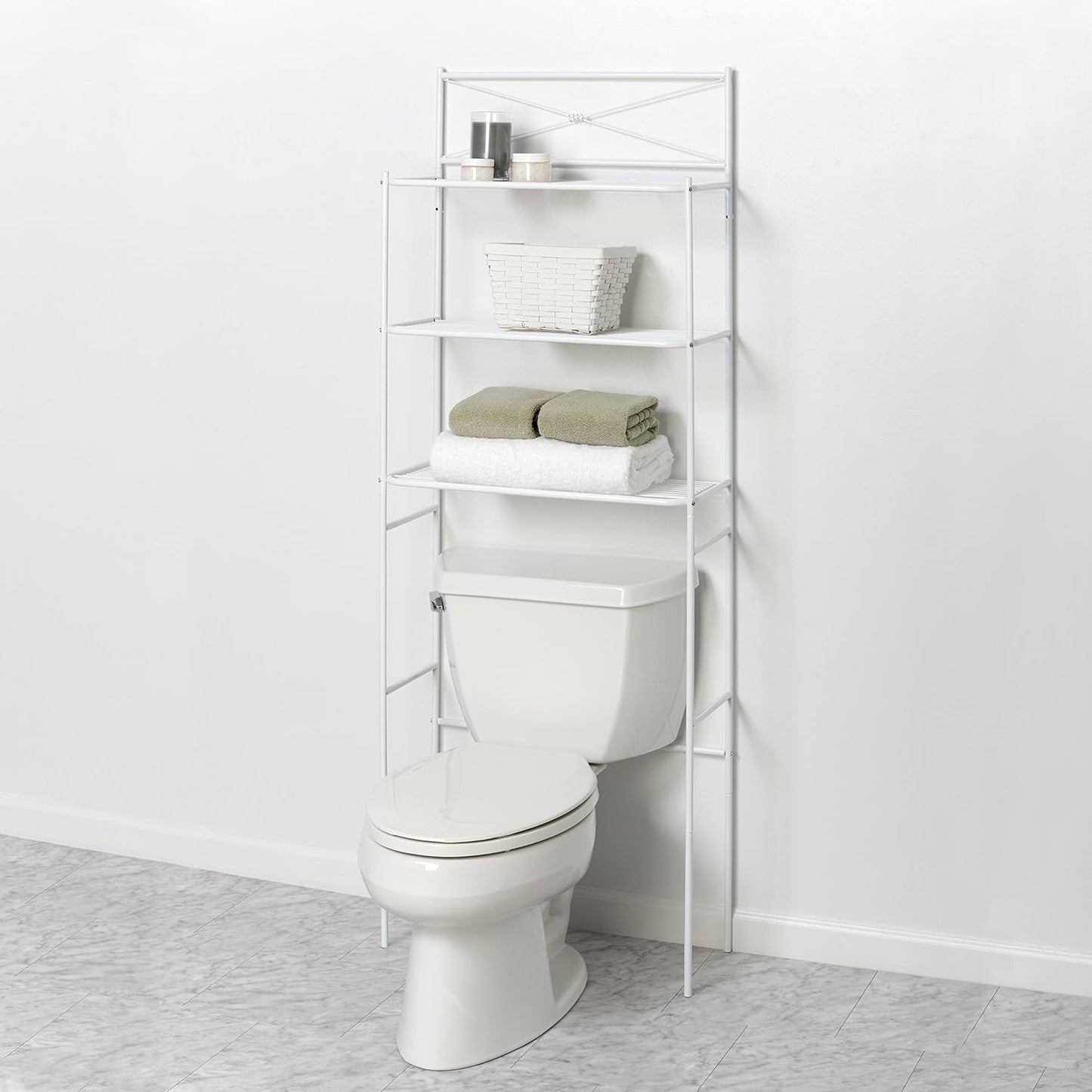 Zenna Home Over the Toilet Storage Shelf Space Saver, Behind Toilet Bathroom Organizer and Storage, Metal Bathroom Organizer with 3 Shelves, White