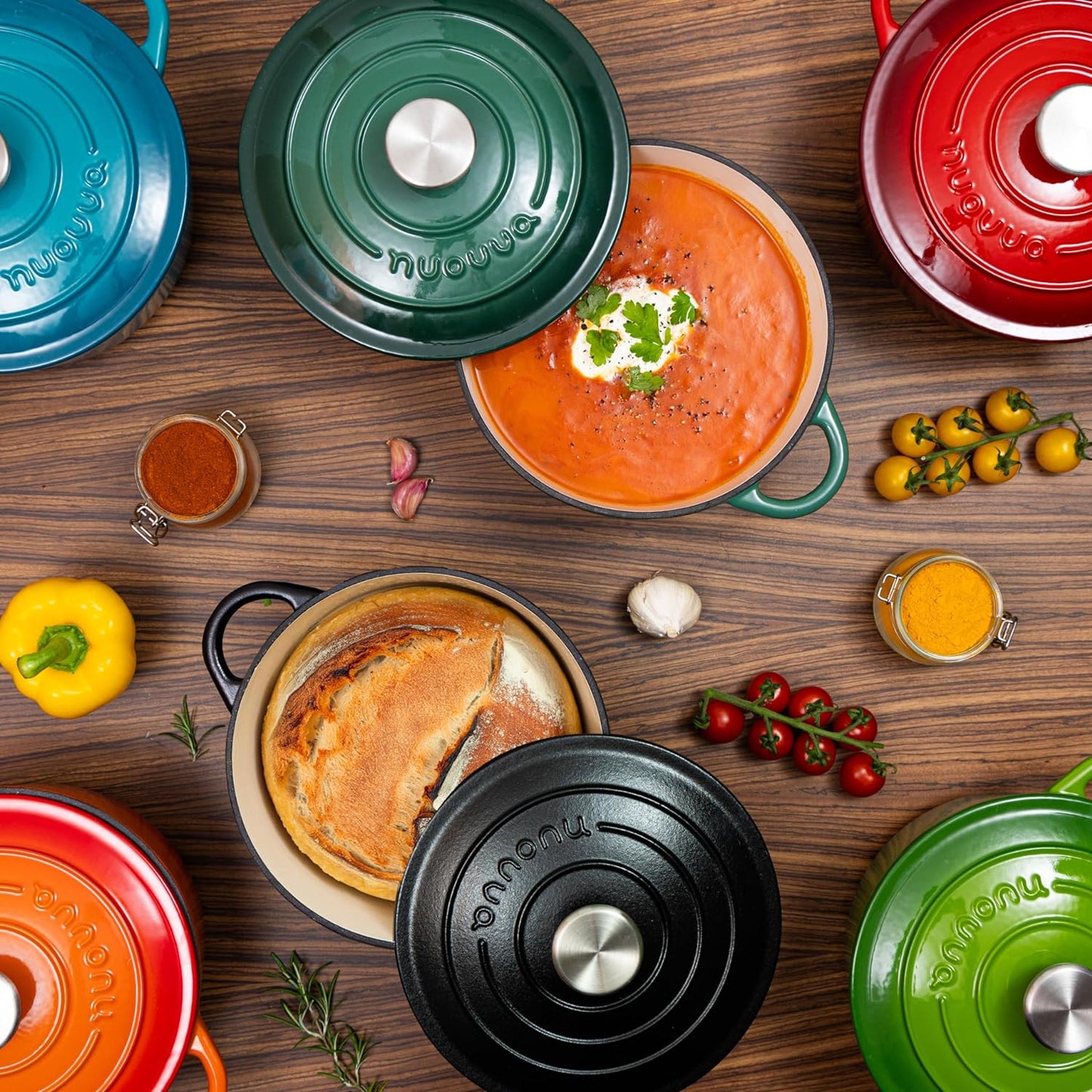 Cast Iron Dutch Oven with Lid – Non-Stick Ovenproof Enamelled Casserole Pot – Sturdy Dutch Oven Cookware – Red, 7.3-Quart, 30cm – by Nuovva