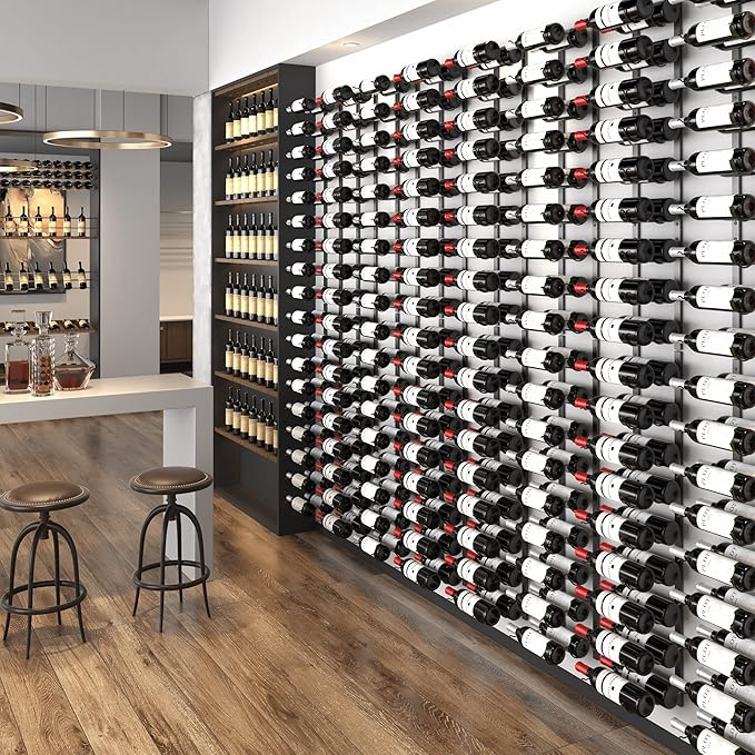 CharaVector Wall Mount Wine Rack (Holds 36 Bottles 2PCS), DIY 1/2 Wall Wine Rack for Wine Bottles, Liquor, Champagne, Black Metal Wine Bottle Holder for Home and Kitchen Decor