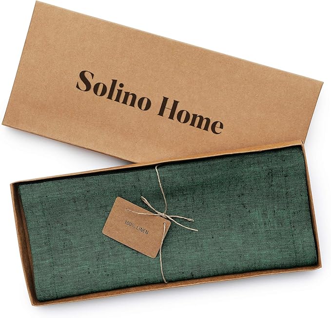 Solino Home Linen Forest Green Table Runner 108 Inches Long - Athena, 100% Pure Linen Dining Table Runner 14 x 108 Inch for Christmas, Winter, New Year - Handcrafted and Machine Washable
