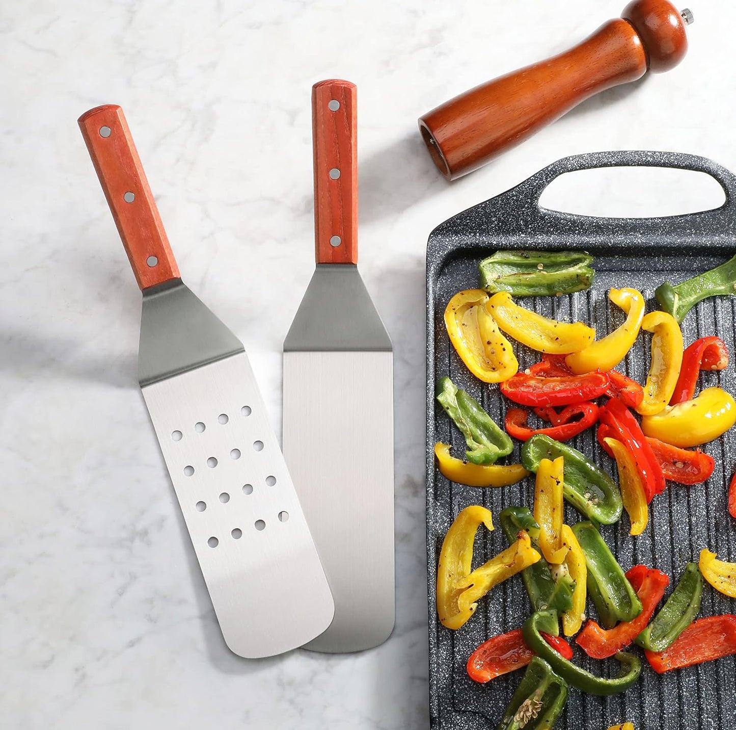 New Star Foodservice 36312 Wood Handle Flexible Grill Turner/Spatula, 14.5-Inch, Perforated