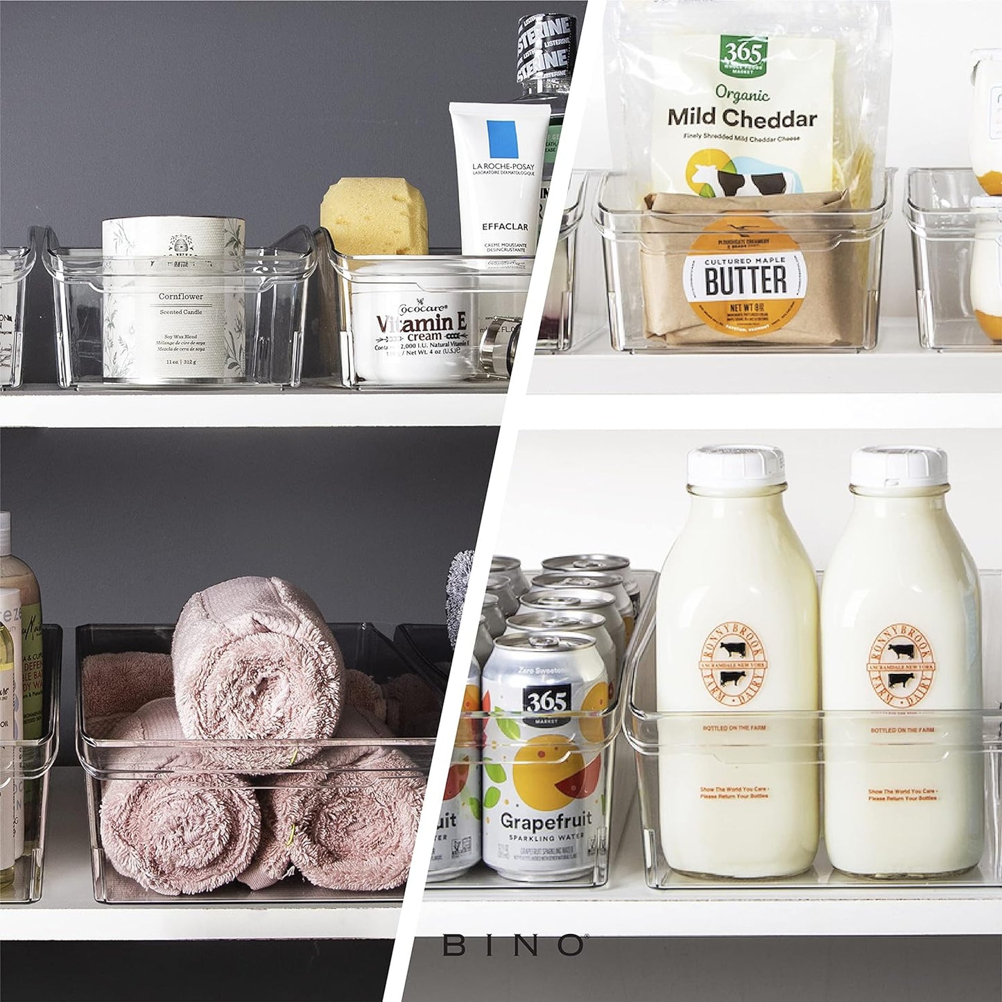 BINO | Plastic Storage Bins, Small | THE CURVE COLLECTION | Multi-Use Organizer Bins | Storage Containers Kitchen, Pantry and Home Organization | Fridge Organizers | Pantry Organization