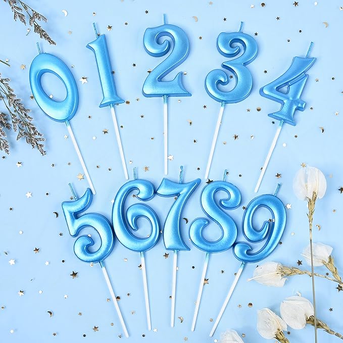 PHD CAKE 2.76 Inch Elegant Blue 3 Number Birthday Candles, Blue Number Candles, Cake Number Candles, Party Celebration
