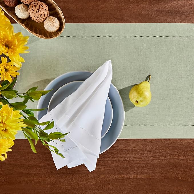 Home Ekaa Sage Green 100% Pure Linen Table Runner 72 inches – Long Hemstitch Runner 14x72 Inch Ideal for Dining - Fall, Christmas, Winter, Holiday, & New Year – Elara