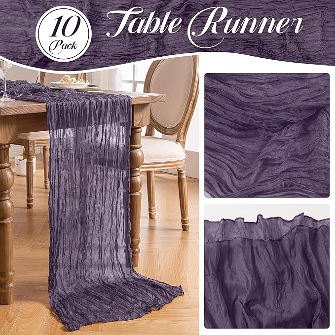 Leetaltree 6 Pack Purple Cheesecloth Table Runner, 35x120 Inch Boho Rustic Cheese Cloth Runner, Decorative Runner for Bridal Baby Shower or Wedding Table Decorations