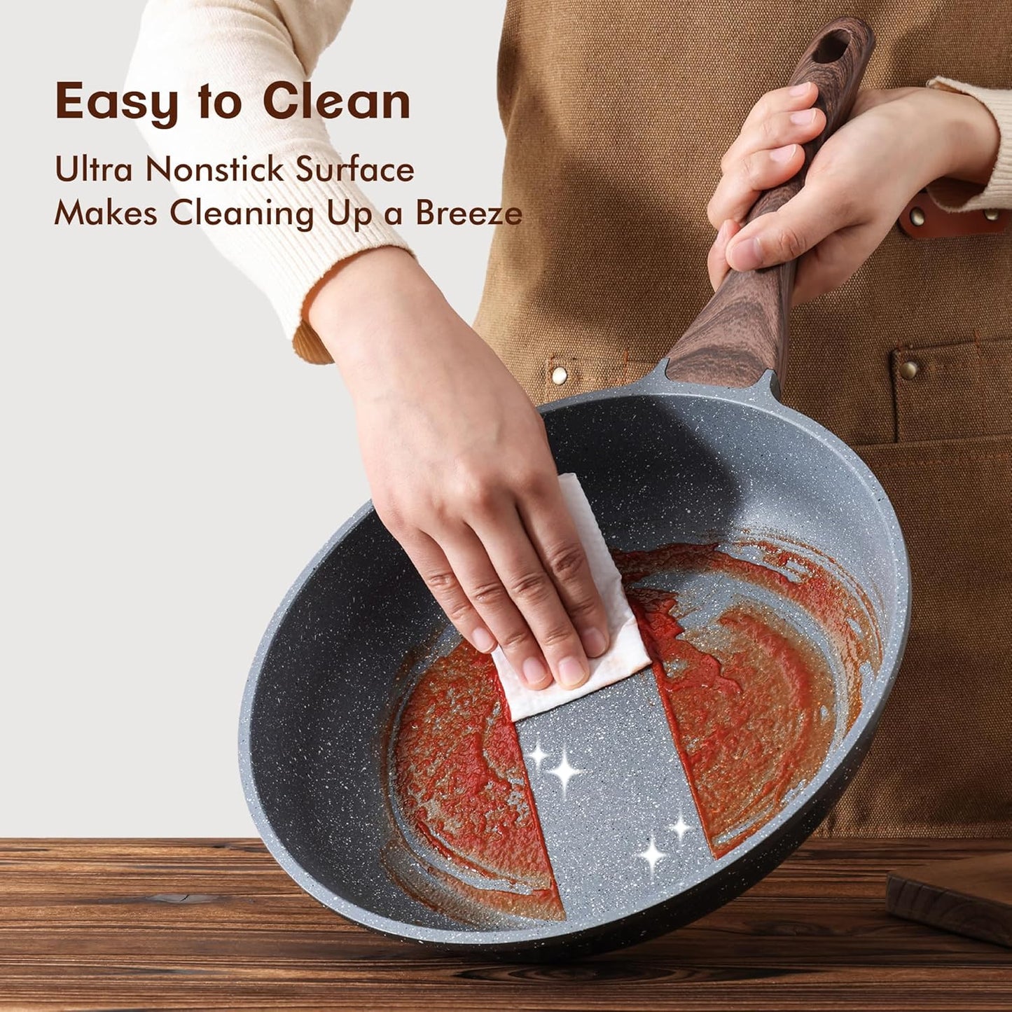 SENSARTE Nonstick Frying Pan Skillet, Swiss Granite Coating Omelette Pan, Healthy Stone Cookware Chef's Pan, PFOA Free (8/9.5/10/11/12.5 Inch) (8 Inch)
