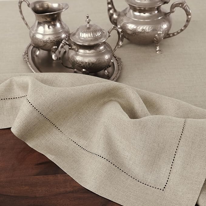 Solino Home Linen Natural Table Runner 108 Inches Long - 100% Pure Linen 14 x 108 Inch Table Runner for Christmas, New Year - Classic Hemstitch
