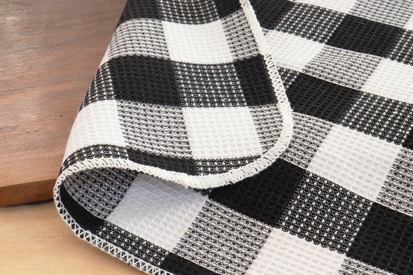 PurpleEssences Waffle Weave Plaid Dish Cloths, 100% Cotton - 12 x 12 Inches, Ultra Soft Absorbent Quick Drying Dish Towels Buffalo Check Dish Rags for Kitchen, 6 Pack - Spring Summer- Black and White