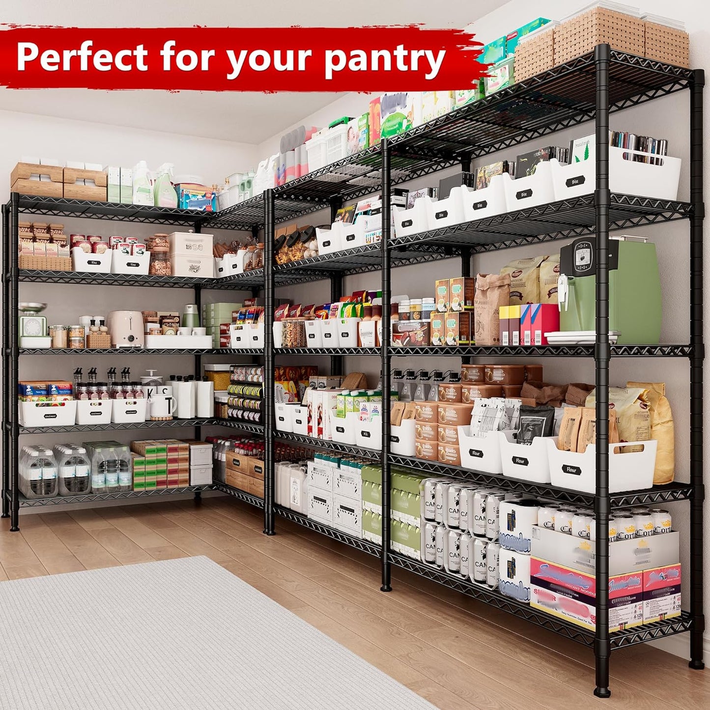 REIBII 70"W Storage Shelves Load 1600LBS, Metal Shelving 5-tier Wire Shelving Unit Metal Shelves for Storage Adjustable Garage Shelving for Pantry Kitchen Garage Commercial school 70"W*15.8"D*72.4"H