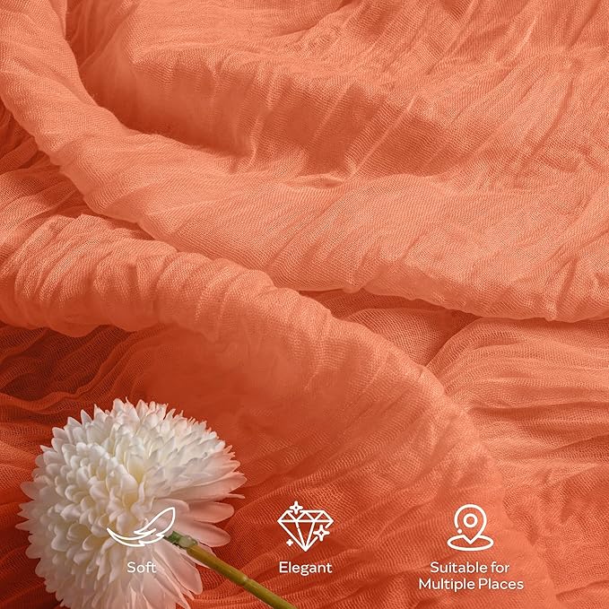 Leetaltree 2 Pack Orange Boho Rustic Cheesecloth Table Runner, 35x120 Inch, Decorative Table Runners for Bridal, Baby Shower, Wedding Table Decorations