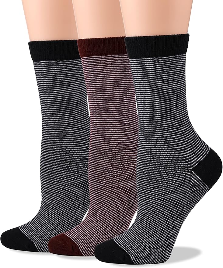 COTTON DAY Women's Soft Combed Cotton Dress Socks Seamless Toe Black White Gray Navy Blue Brown Beige