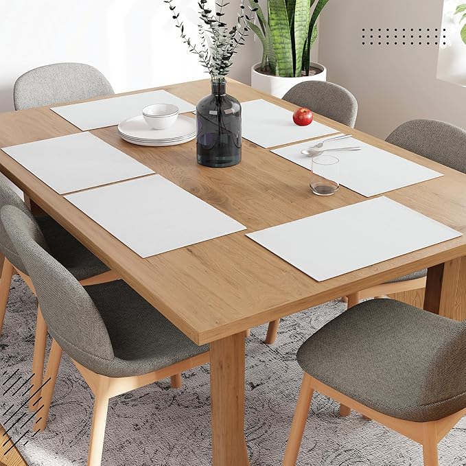 Encasa XO Dining Placemat Set of 6 | Solid Solid Off White Color | Fine Ribbed Cotton Table mat | Size 19x13 in |for Dining Table Fall Decoration, Holiday & Christmas Festivals - Machine Washable