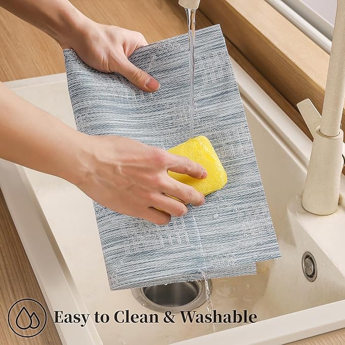 Leetaltree Jacquard Blue Placemats Set of 4 - Heat Resistant Non-Slip Place mats for Dining Table, Washable Durable PVC Vinyl Woven Table Mats (Jacquard Blue, 4)
