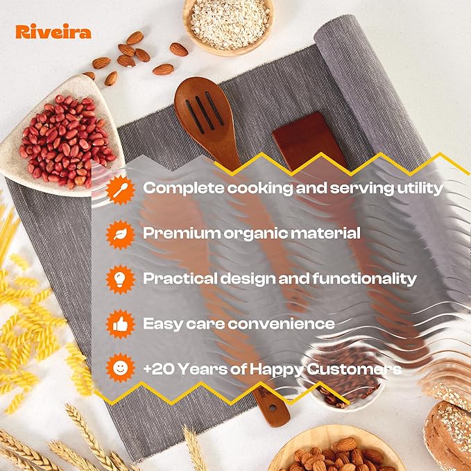 Riveira Premium Brown Bamboo Wooden Spoons for Cooking Set of 3 – Premium Brown Bamboo Wooden Cooking Utensils, Wooden Spatula, Wooden Spoon - Premium Quality Utensil Set for Non-Toxic Cooking