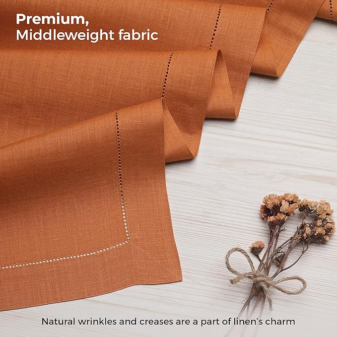 D'Moksha Homes Linen Rust Table Runner 60 Inches - Classic Hemstitch, 100% Pure Linen Coffee Table Runner 14 x 60 Inch Ideal for Dresser Tables - Winter, Christmas, Holiday, New Year