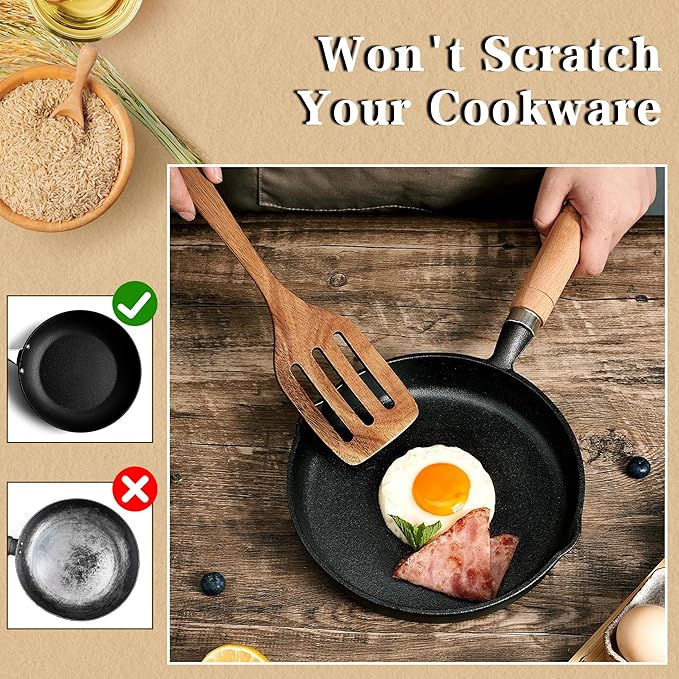 Unokit Cooking Utensils Set for Kitchen - 12 Piece Nonstick Natural Teak Wooden Spoons for Cooking, Comfort Grip Kitchen Utensils Set, Teak Wooden Utensil Set with Holder and Spoon Rest