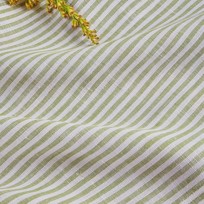 Solino Home Linen Table Runner 36 Inches - Narrow Stripe 100% Pure Linen Avocado and White Table Runner 14 x 36 Inch Ideal for Dresser and Coffee Tables - Winter, Christmas, New Year