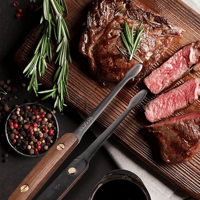 Exquisite Lightweight Cooking Tongs - 304 Stainless Steel & Walnut Wood, Comfortable Grip, Non-Slip Design, High Heat Resistant - Ideal for Light and small food, Kitchen Plating, Korean BBQ, 2 Pack