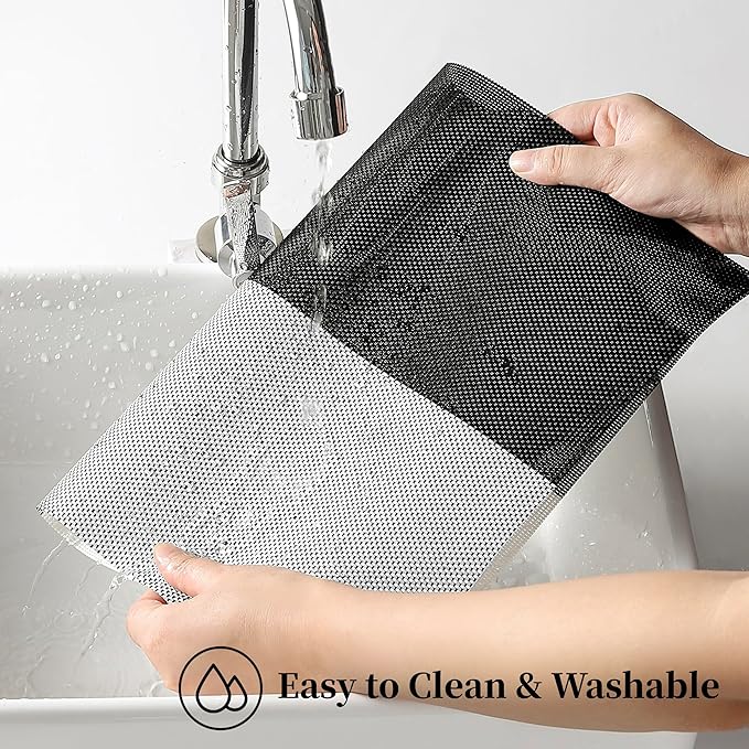 Leetaltree Gray with White Grid Pattern Placemats Set of 4 - Heat Resistant Non-Slip Place mats for Dining Table, Washable Durable PVC Vinyl Woven Table Mats（Grey Grid, 4）