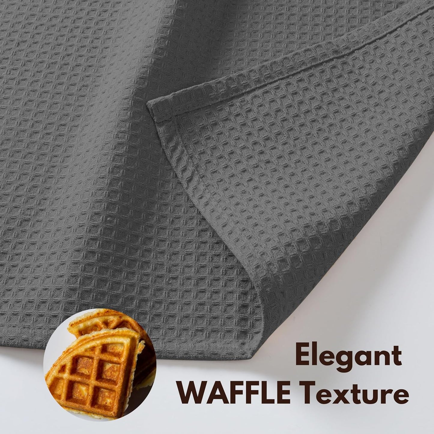 Native Fab Cotton Kitchen Towel - 16x26 inches, 6 Pack, Waffle Weave Kitchen Towels for Cleaning, Drying, Washcloths with Hanging Loop, Soft & Absorbent Dish Cloths, Grey