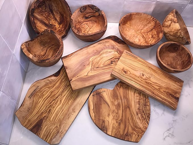 6 Pc 12"/14" Long Handle Olive Wood Utensil Set- by Orchard Hardwoods- Elegant Artisan Utensils for Non-Stick Cooking, Serving, Salads