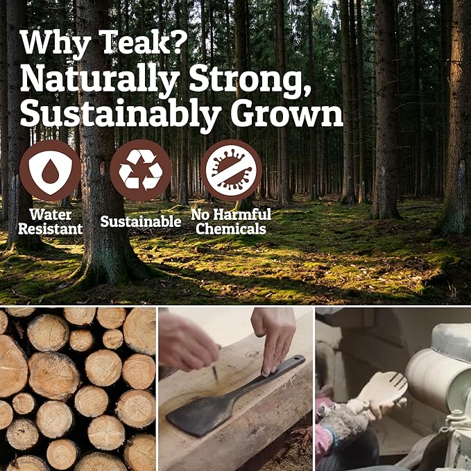 Priority Chef Wooden Spoon for Cooking – Solid Premium Non Toxic Teak Wood Spoon, Nonstick-Safe Kitchen Utensil for Stirring, Serving & Everyday Use