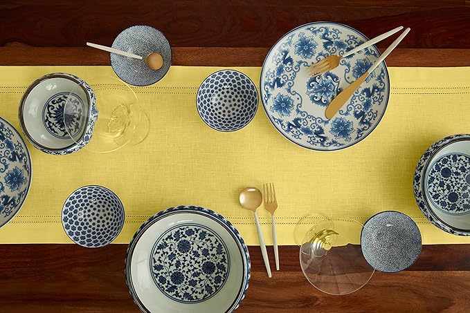 Solino Home Linen Sunshine Yellow Table Runner 108 Inches Long - 100% Pure Linen 14 x 108 Inch Table Runner - Double Hemstitch