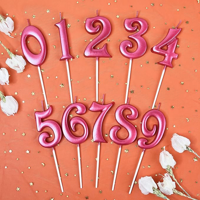 PHD CAKE 2.76 Inch Elegant Red 8 Number Birthday Candles, Cake Candles for Party Celebration
