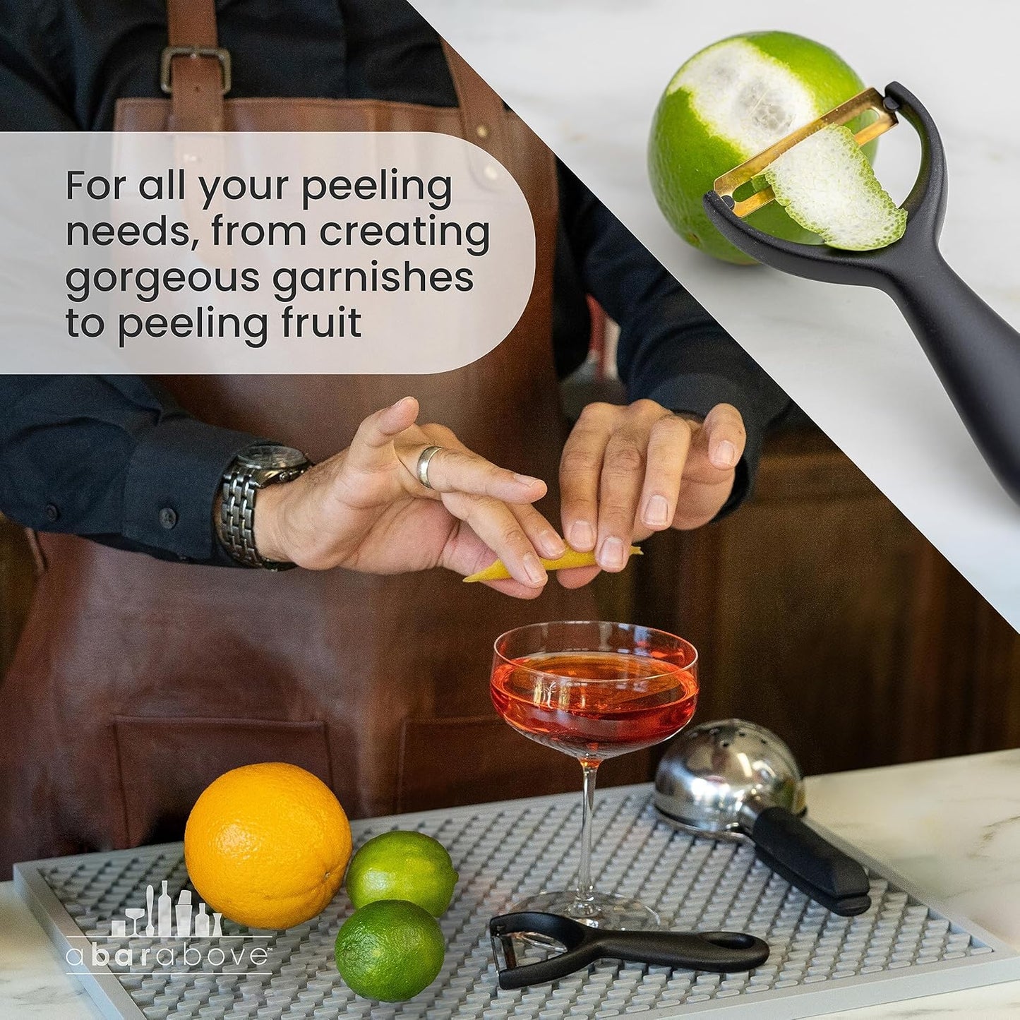 A Bar Above Stainless-Steel Citrus Peeler, Premium Fruit Peeler for Oranges, Lemons, and Limes, Bartender Garnish Tool for Cocktails, Professional Grade Zester, Durable Bar Tool for Home and Bar Use