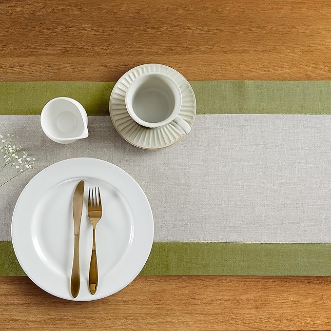 Solino Home Linen Table Runner 72 Inches Long - 100% Pure Linen Avocado and Natural Table Runner 14 x 72 Inch for Winter - Contempo