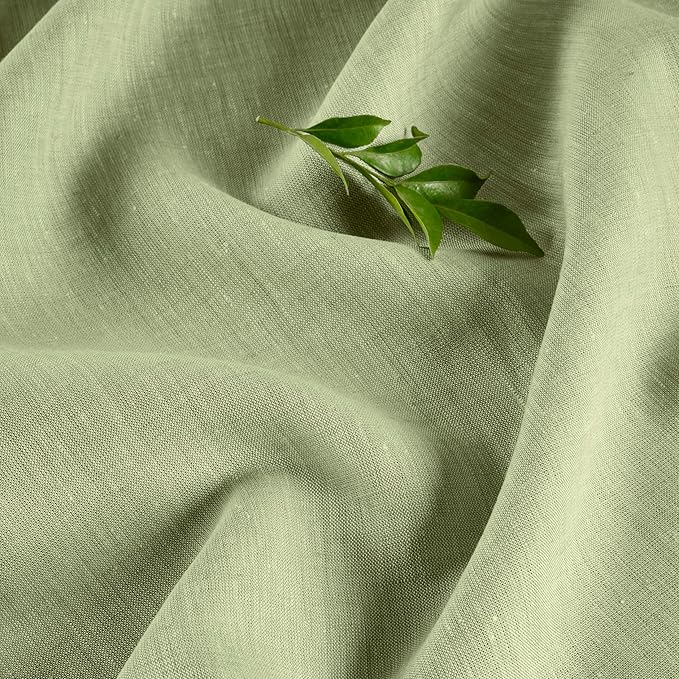 Solino Home Linen Table Runner 108 Inches Long - Athena, 100% Pure Linen Chambray Olive Table Runner 14 x 108 Inch for Dining, Christmas, New Year
