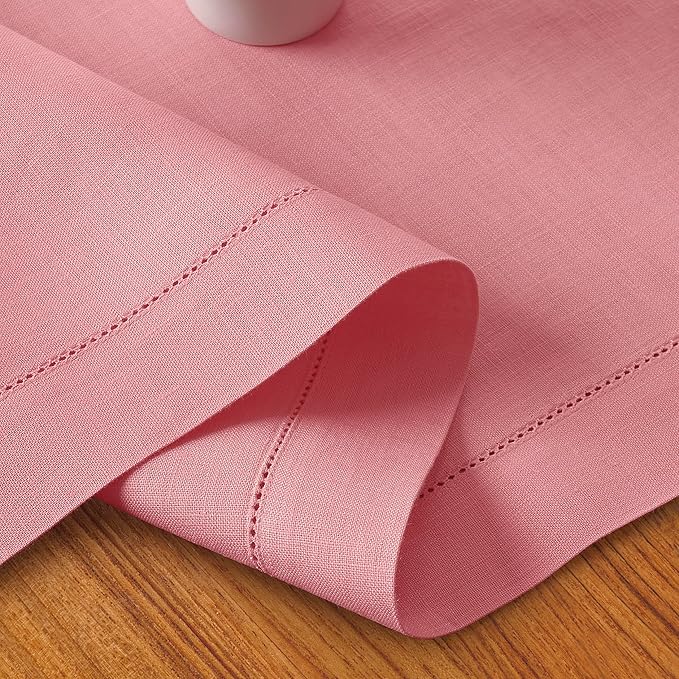 D'Moksha Homes Linen Dusty Pink Table Runner 36 Inches - 100% Pure Linen Small Table Runner 14 x 36 Inch Ideal for Dresser, Coffee Tables, Winter, Christmas, Holiday, New Year - Classic Hemstitch